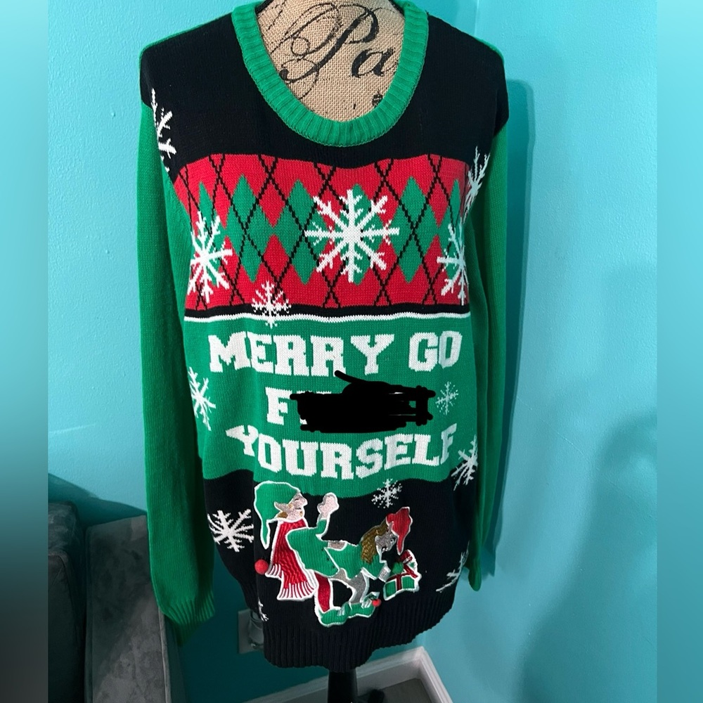 #917*ADULTS ONLY*EUC Spencer’s “Merry Go F*@! Yourself “ Christmas Sweater 2XL